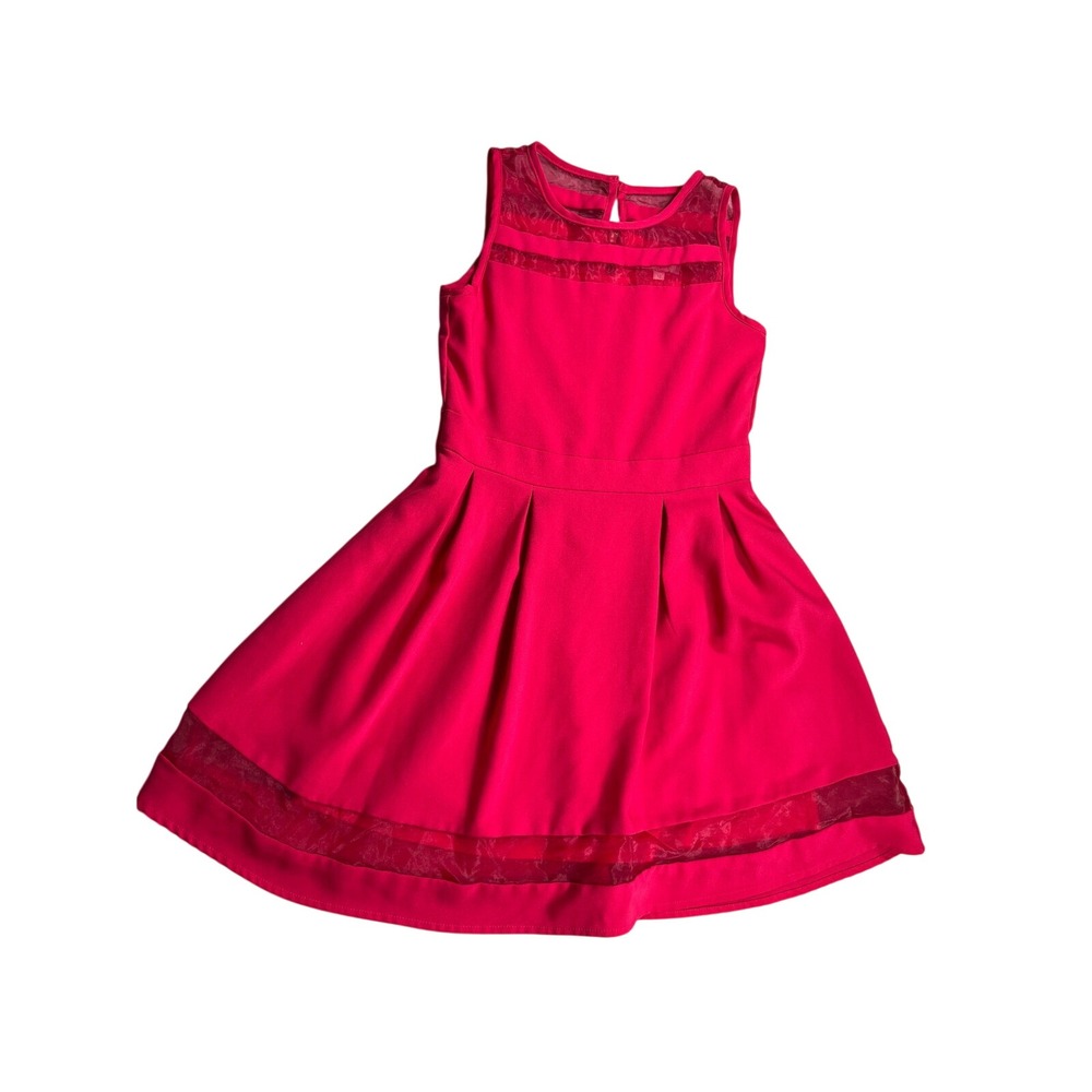 GB Girls Hot Pink Fit & Flare Party Dress Mesh Trim Size 12